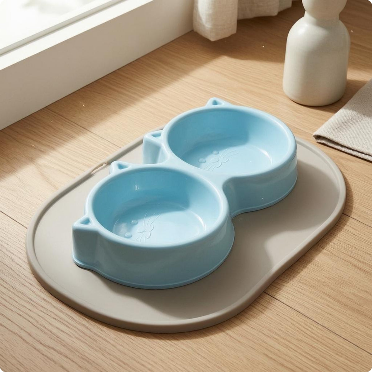 Double Pet Bowl Glossy Feline Bowl Integrated Unit for Feeding