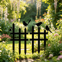 Black Bird Fence Plant Stake Cut Metal Birds on Fence Yard Art for Patio