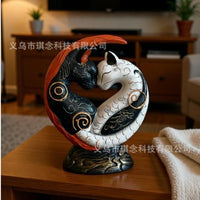 Black and White Cat Yin Yang Art Resin Craft Desk Decor