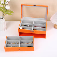 12-Slot Large-Capacity PU Leather Eyeglass Storage Box with Skylight