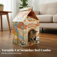 Long-Lasting 2-Level Cat Scratcher Protects Furniture Cardboard Cat Scratcher House Cozy Hideaway for Cats, Kittens, Indoor, Living Room