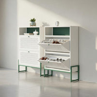 Metal Shoe Storage Unit Steel Construction Tipping Shoe Storage Unit Space-Saving Design Household Furniture for Entryway