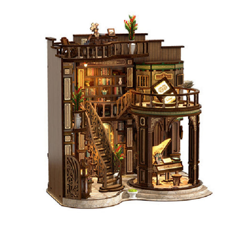 Decorative DIY Wooden Book-Hall Kit Easy to Assemble LED Miniature Bookstore