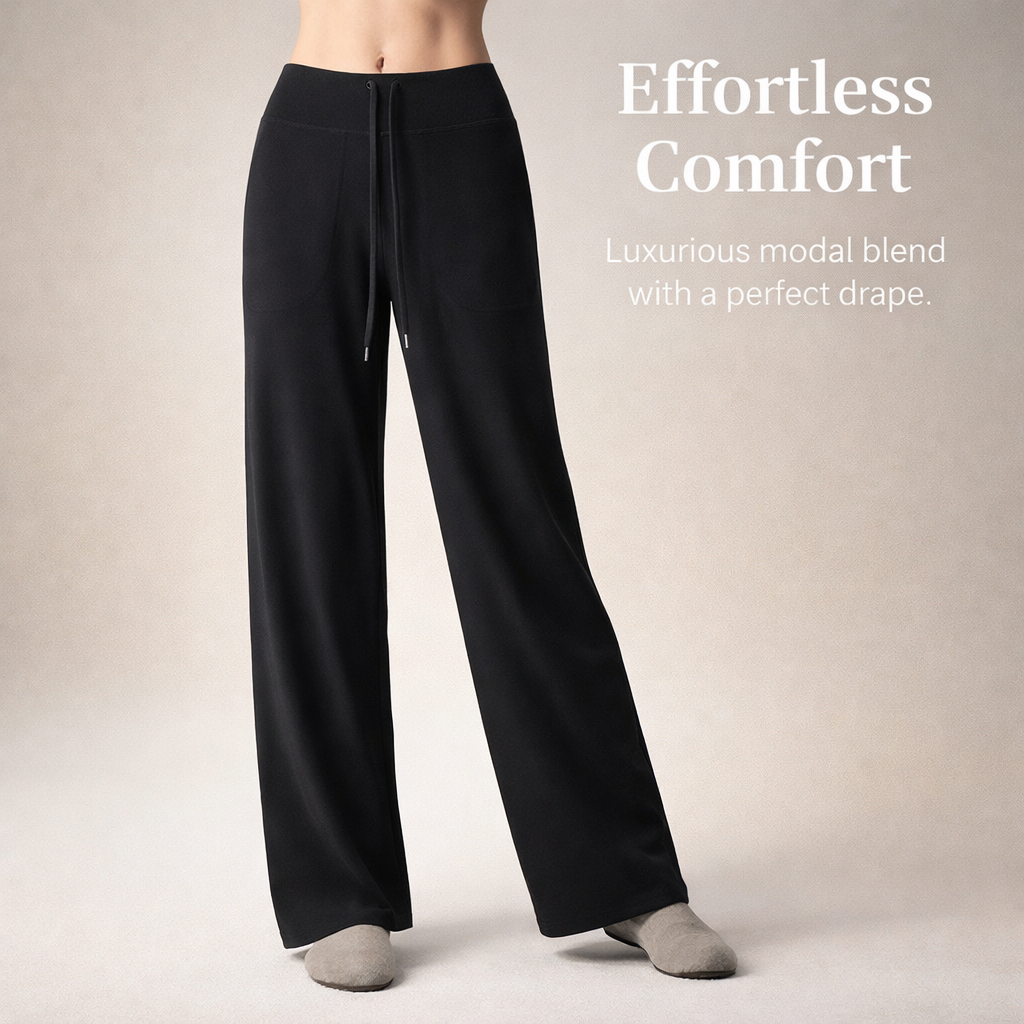 Ladies Trousers for Women with Straight Leg Design, High Waist Modal Loungewear Pants with Soft Drape Material, Comfortable Joggers for Casual Wear