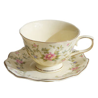Ceramic Coffee Cup and Saucer Set with Floral Pattern, Vintage Style