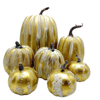 7-Piece Foam Pumpkin Halloween Decoration Set with Brushed White Gold Finish