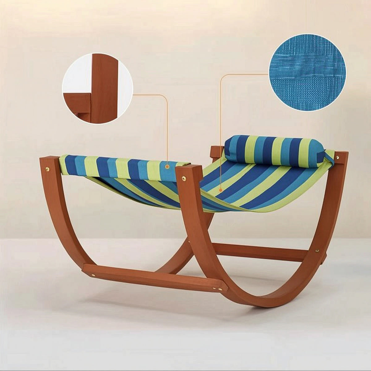 Hammock Chair with Stand Wooden Rocking Hammock Chair Striped Furniture for Garden, Balcony, Reading Corner