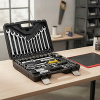 Chrome-Finish Socket and Wrench Kit Portable Socket Wrench Set with Toolbox Compact Tool Set with Carrying Case Professional for Home Repairs