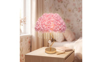 Romantic Heart Table Lamp with Rose Shade Floral Rose Lamp with Crystal Beads Decorative Warm Glow for Women, Girls, Bedroom, Nightstand, Living Room, Wedding