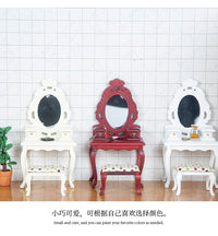 1:12 Dollhouse Miniature Furniture Vanity with Mirror, Drawers, Table and Stool Photo Prop