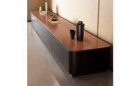 Low-Silhouette TV Cabinet with Drawers Walnut TV Stand with Storage Cabinets Modern Lowboard Spacious for Apartment