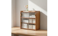 Dustproof Desktop Bookshelf with Glass Doors Multi-Functional Countertop Bookshelf with Doors Easy Assembly Fluted Glass Storage Cabinet Raised Top Rim for Students, Office Workers, Living Room, Bedroom