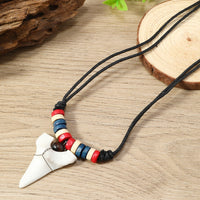 Vintage Style Shark Tooth Wood Bead Necklace for Men and Women