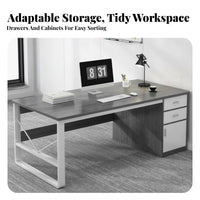 Writing Table with Side Cabinet Modern Design Computer Desk Space-Saving Easy Assembly for Bedroom