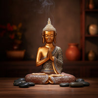 Gold Thai Buddha Statue Ornate Buddha Statue Praying Sculpture Lustrous for Buddhists, Collectors, Meditation Room, Entryway, Office