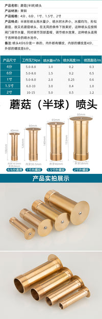 全铜4/6分1寸2寸蘑菇喷头半球型水景观假山鱼池水池喷泉低压常用