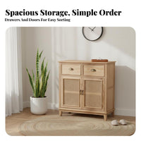 2-Door Rattan Cabinet Large Capacity Rattan Door Console Breathable Design Multifunctional for Kitchen