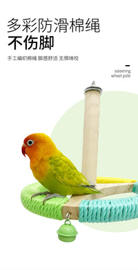 Wooden Parrot Toy with Spinning Wheel and Perch