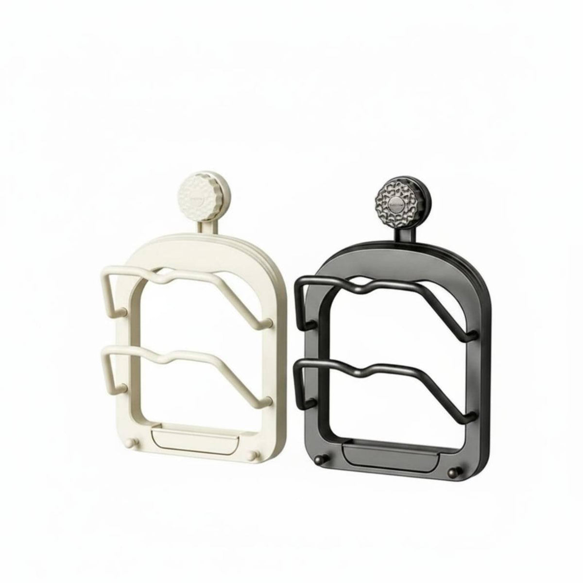 Multi-Functional Dual Tier Kitchen Storage Rack Space Saving Suction Cup Pot Lid Holder Sturdy No Drill Pot Lid Organizer Waterproof