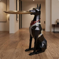 Gentleman Dog Figurine Gold Accent Black Dog Tray Statue Resin for Living Room
