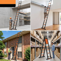 Telescopic Ladder with Hooks Aluminum Folding Extension Ladder Compact for Home Craftsmen, Homeowners, Home Maintenance, Loft Access, Roof Work