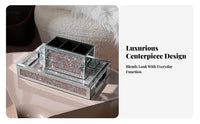 Mirrored Rhinestone Platter Multi-Purpose Crystal-Beaded Mirrored Tray for Women