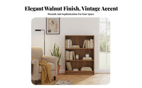 8-Tier Book Rack Walnut Finish Narrow Storage Cabinet Vintage Design Open Shelving for Homeowners, Renters, Home Office