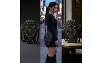 Casket Shoulder Bag with Cranium Motif Faux Leather Casket Crossbody Bag Adjustable Handbag for Goths, Concerts