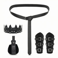 Faux Leather Belt Pouch Set Studded Crown-Style Headpiece Gothic Fashion Accessory for Halloween