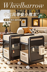 零食小推车置物架家用客厅落地多层移动书包架玩具厨房果蔬收纳架 【象牙白-3层】赠收纳盒+挂钩