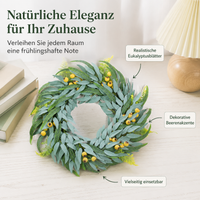 Spring Door Wreath 30cm, Semi-Handmade Decorative Wreath for Front Door, Country Style Spring Decoration, Artificial Flower Wreath for Renters