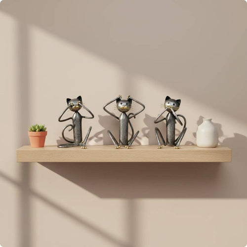3 Pieces Metal Feline Statue Creative Design Vintage Kitten Sculpture