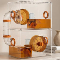 Luxury Hamster Cage, Rectangular 2-Level Acrylic Habitat, Full see-through design for Dwarf Hamsters, Gerbils and Pet Mice, Contemporary Style