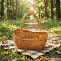 Basket with Handle Woven Rattan Basket Natural Long-Lasting for Picnic, Flower Arranging