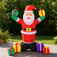 Lightweight Inflatable Santa Santa with Gift Boxes Quick Inflation Santa Inflatable with Stakes and Ropes Outdoor Christmas Decorations Indoor for Porch, Party