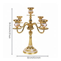 Five-Arm Candelabra Embossed Alloy Candle Holder Decorative for Mantel, Weddings