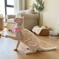 Cat Vest Tank Top Shirts Sleeveless Vest, Soft Breathable Polyester Floral Ruffle Strappy Neckline, Hairless Cat Clothes for Spring and Summer