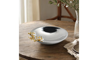 Decorative Fruit Bowl Stainless Steel Fruit Bowl with Ornament Silver Decorative Tray with Ornament for Sideboard