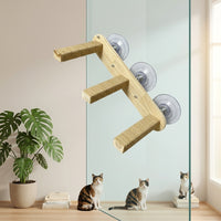 Window Perch Suction Cup Hammock + 2 Square Posts, Solid Wood Cat Shelf with Steps for Large Indoor Pets, Strong Suction Sleeping Playing Bed