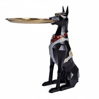 Gentleman Dog Figurine Gold Accent Black Dog Tray Statue Resin for Living Room
