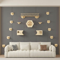 Cat Climbing Frame Wall Mounted Solid Wood Perch and Bed, Space Saving Playground for Indoor Cats, Small Apartment Furniture, Multiple Models