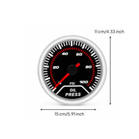 0-100 PSI 52 Mm Oil Pressure Gauge Black Dial 12V Oil Pressure Gauge Silver Bezel Vehicle Instrument Illuminated