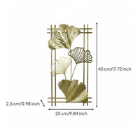 Golden Ginkgo Foliage Wall Decor Art Finish Chinese Style Floral Wall Sculpture Easy Installation Wrought Iron Ginkgo Panel for Living Room, Entryway