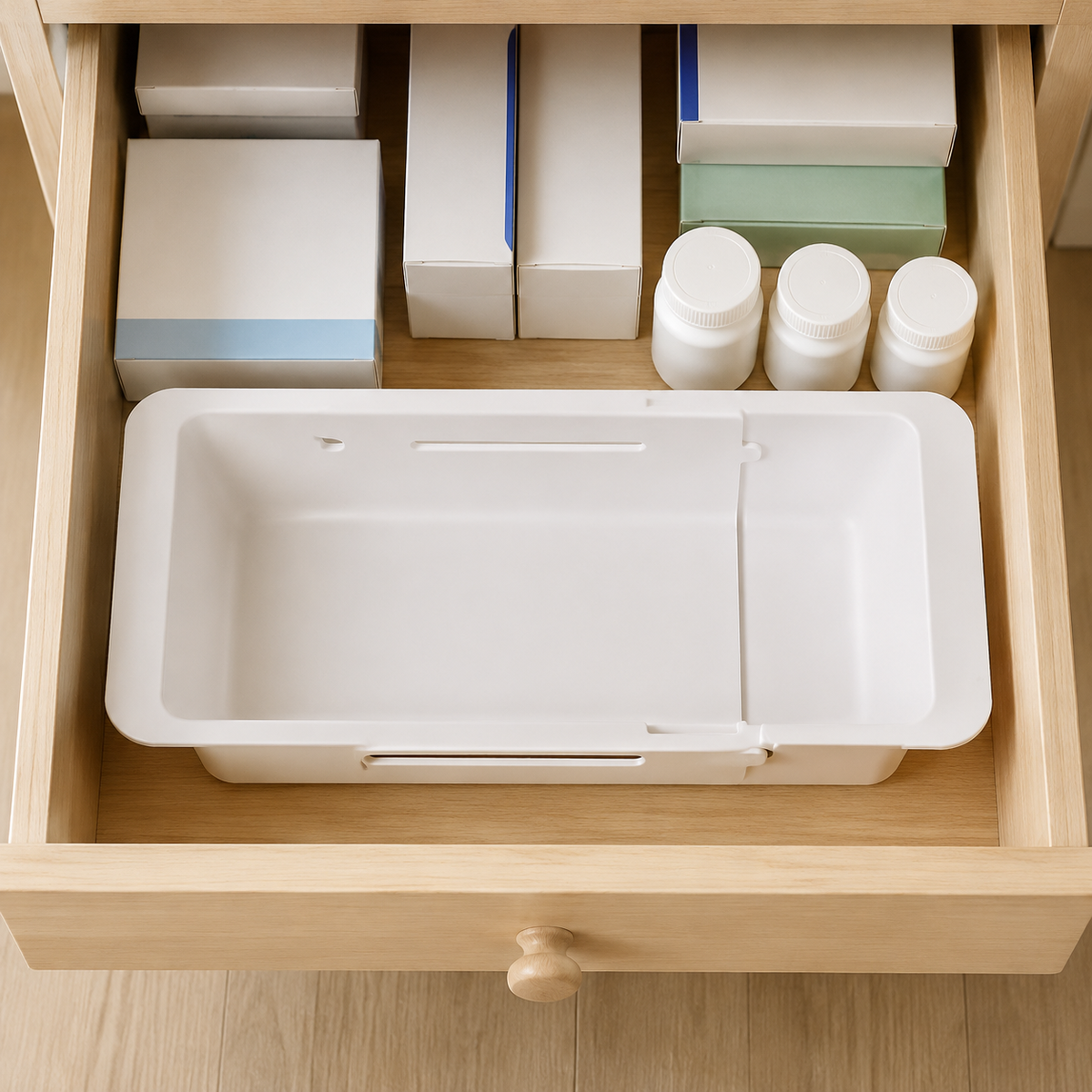 Expandable Drawer Organizer, Adjustable Cutlery Organizer for Kitchen, Multi-Purpose Plastic Tray, Neutral Japanese Style for Office