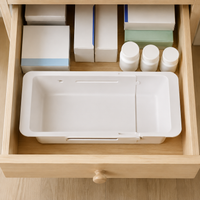 Expandable Drawer Organizer, Adjustable Cutlery Organizer for Kitchen, Multi-Purpose Plastic Tray, Neutral Japanese Style for Office
