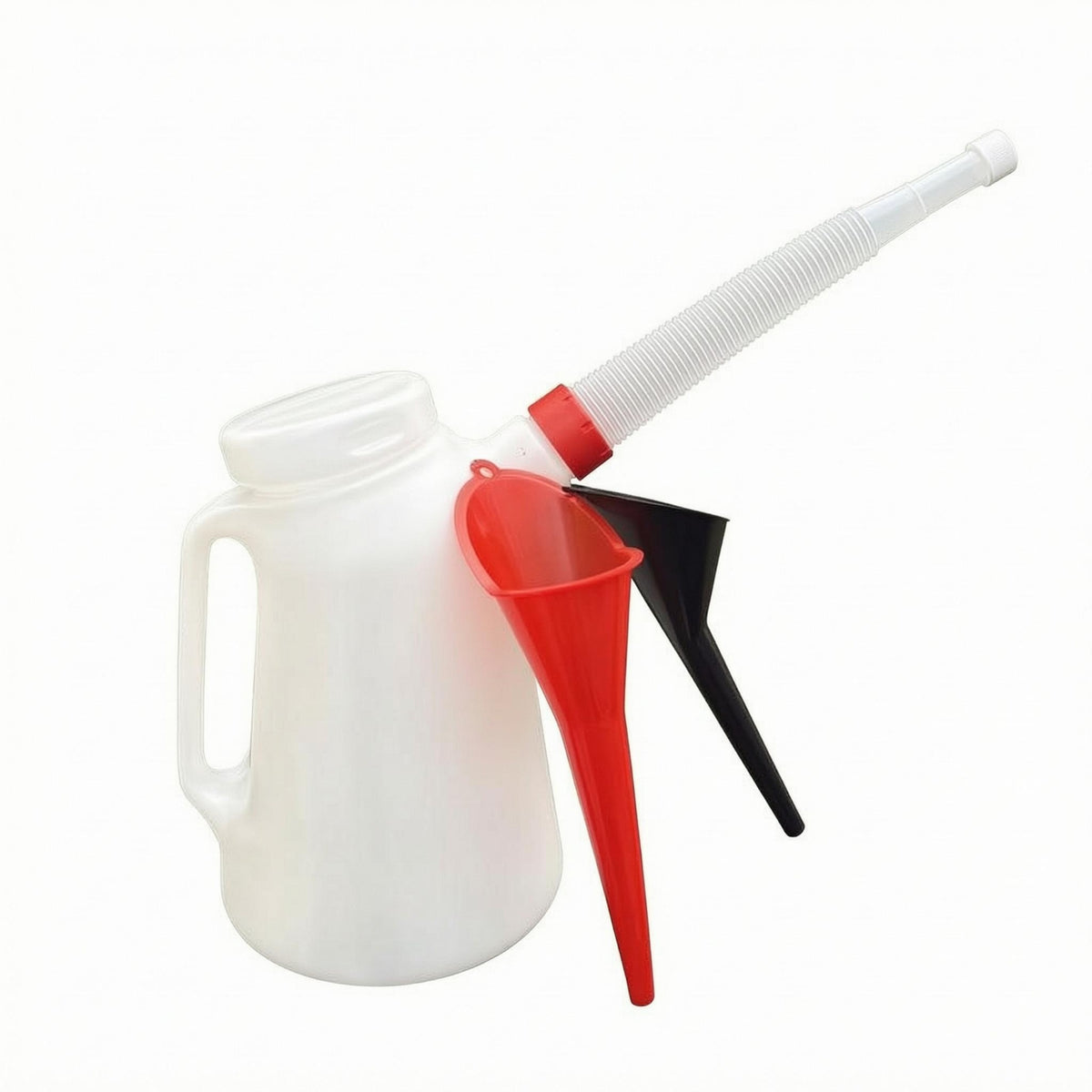 HDPE Plastic Oil Jug Screw-on Lid Measuring Oil Jug Side Handle Automotive Fluid Tool Angled Filling Neck