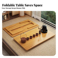 Foldable Low Tea Table Rounded Corners Bay Window Short Table Sturdy and Stable Japanese Aesthetic Floor Desk for Living Room