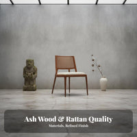 Upholstered Rattan rear Chair Wabi-Sabi Aesthetic V-Leg Cane Chair Retro Design Boho design for Families, Renters, Balcony
