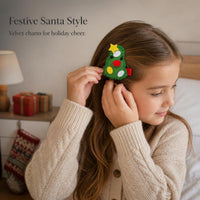 Christmas Velvet Bow Hair Clip with Antlers and Stockings
