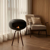 Tripod Fireplace Freestanding Liquid Biofuel Fireplace Matte Black for Terrace